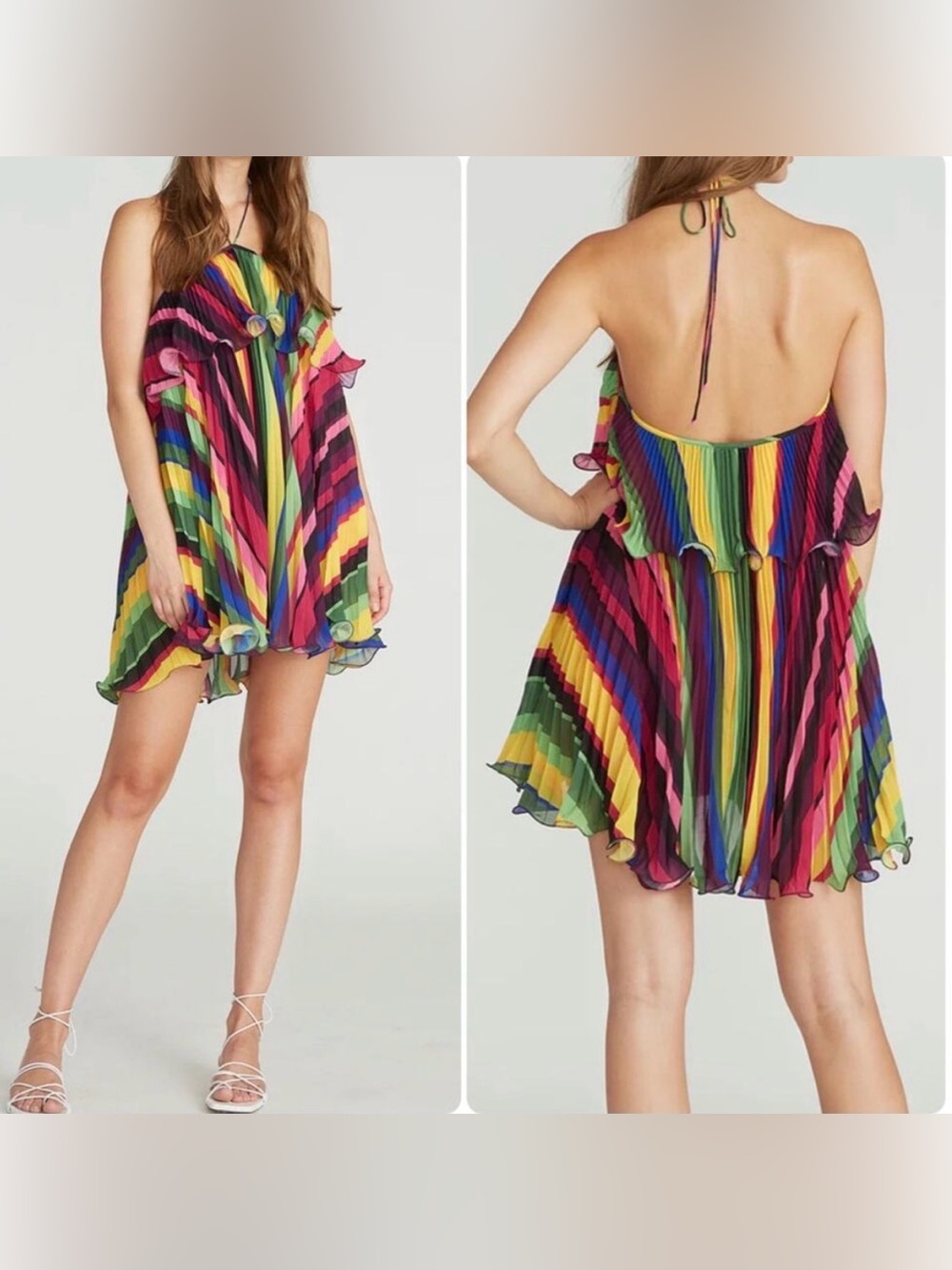 AMUR Sevyn Rainbow Halter Mini Dress  Size 0
